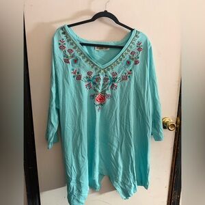 Embroidered Aqua Tunic Top